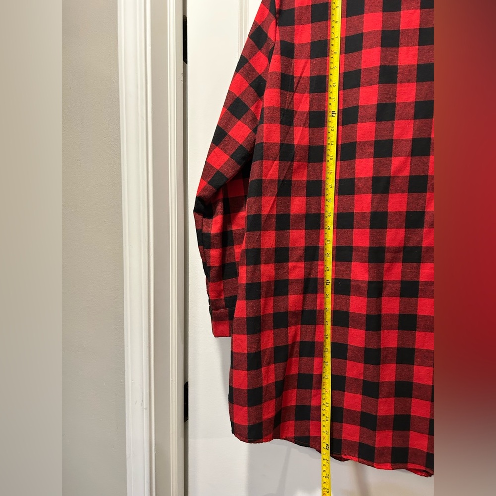 Red and Black Plaid Button-Up Boyfriend Flannel Tunic Length - Picture 16 of 16